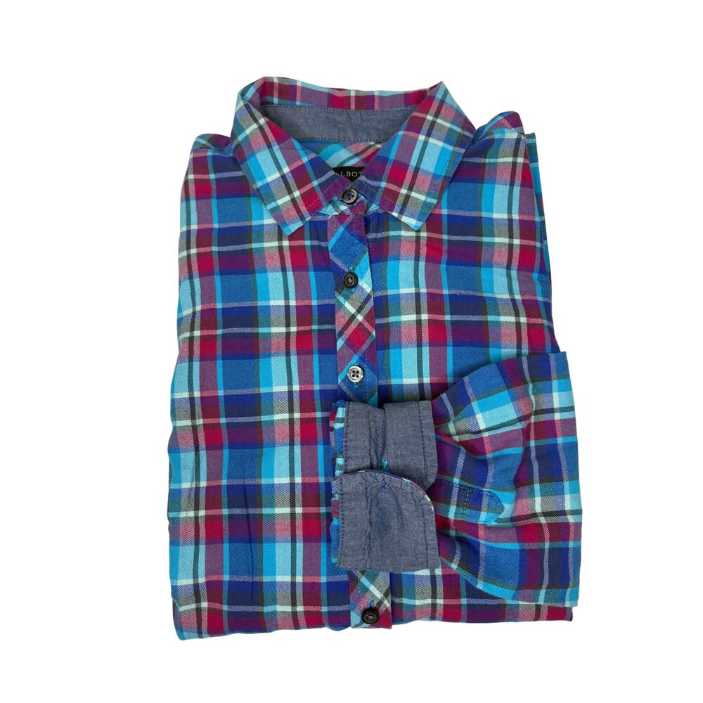 Talbots Plaid Button Up Shirt XS Blue Farmhouse Western Hipster Indie